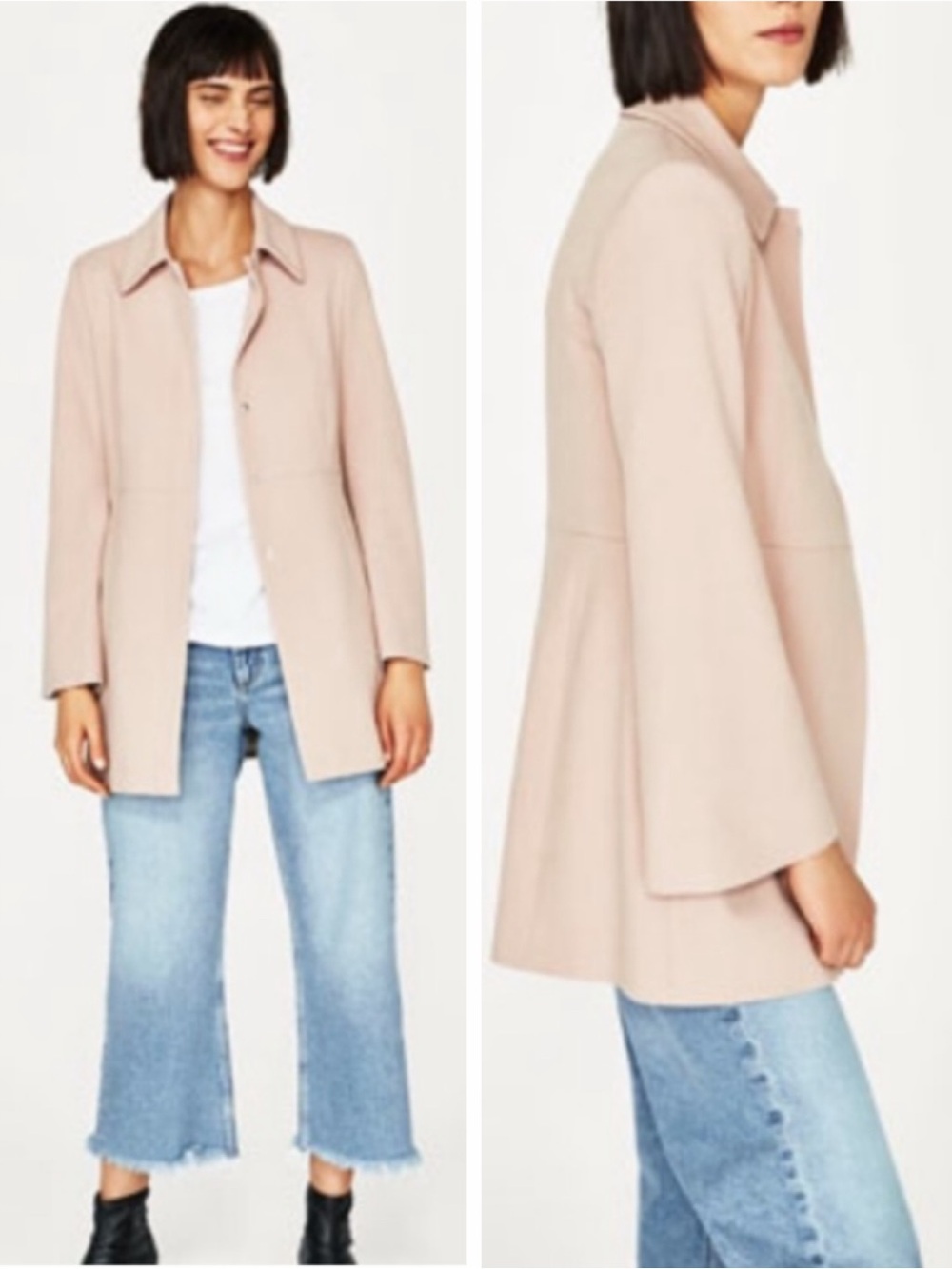 NEW Zara Basic Levita Dress Jacket Crepe Flared Sleeve Frock Coat Pink Large